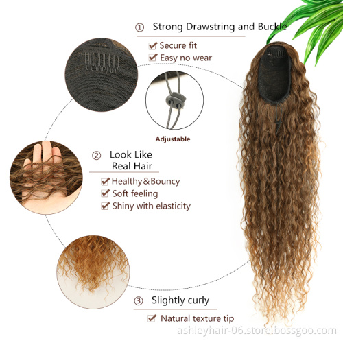 Julianna Wholesale 28Inch Kanekalon Fibre Straight Water Wave Hair Ready To Synthetic Hair Yaki Ponytails